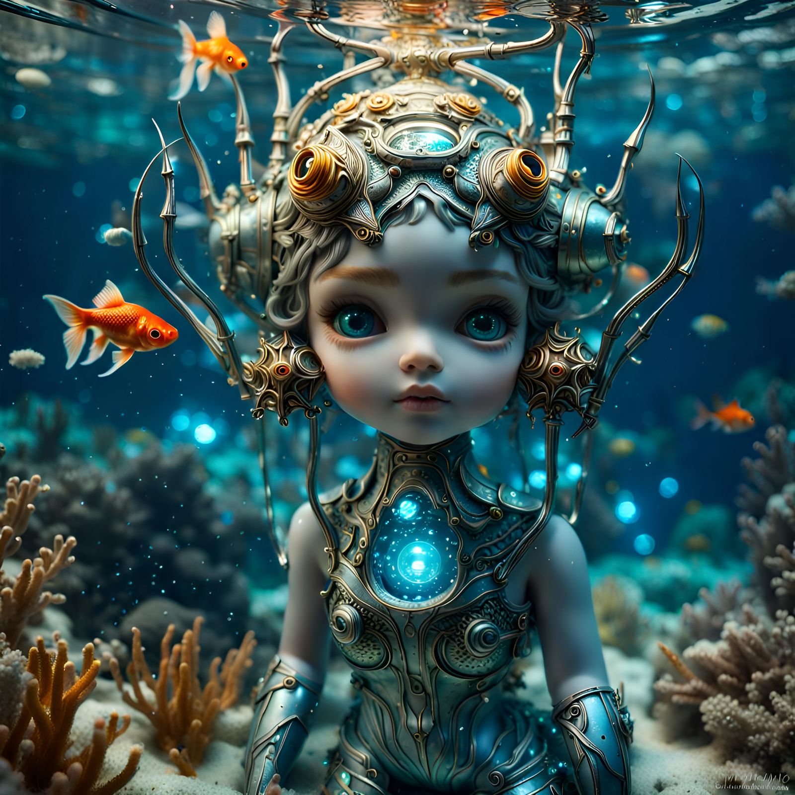 Underwater Metallic Water Pixie with Mecha Goldfish