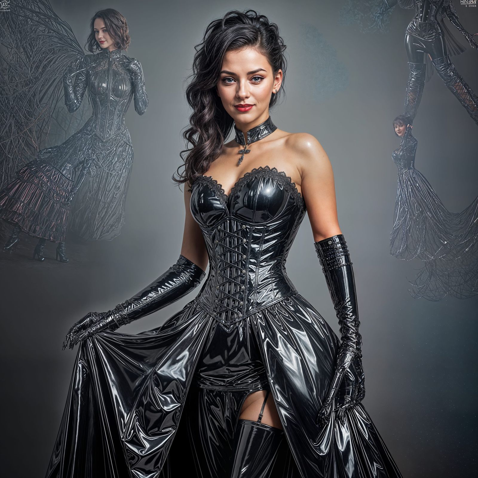 Victorian Woman in Shiny Latex Dress