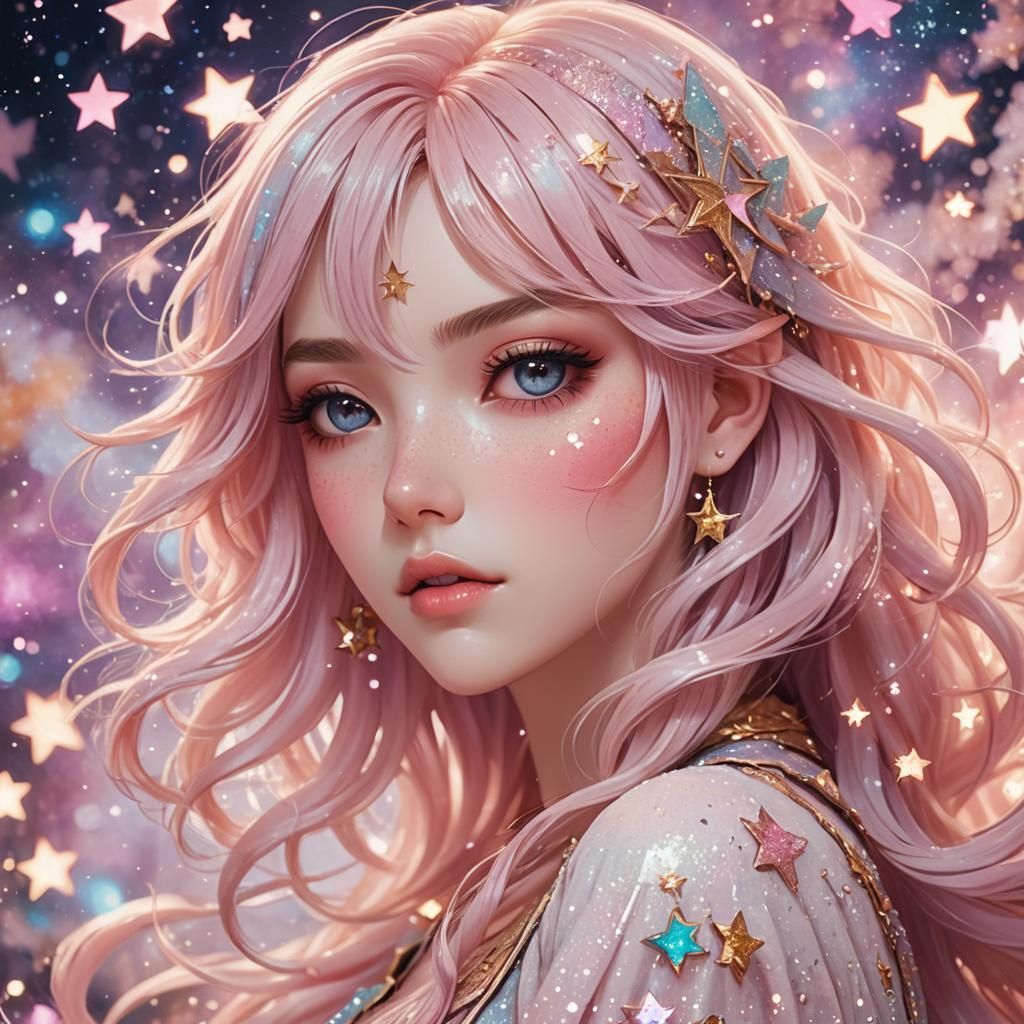 Anime Girl with Pastel Hair in Dreamy Digital Art