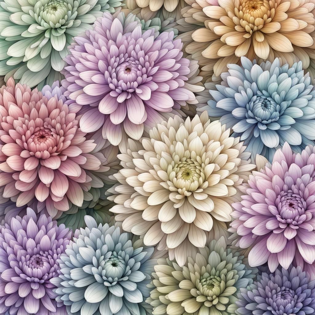 Pastel Chrysanthemums in Wild Abstract Garden