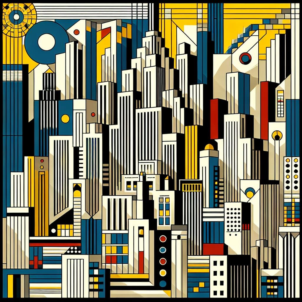 1920s Art Deco New York Skyline as Constructivism Art