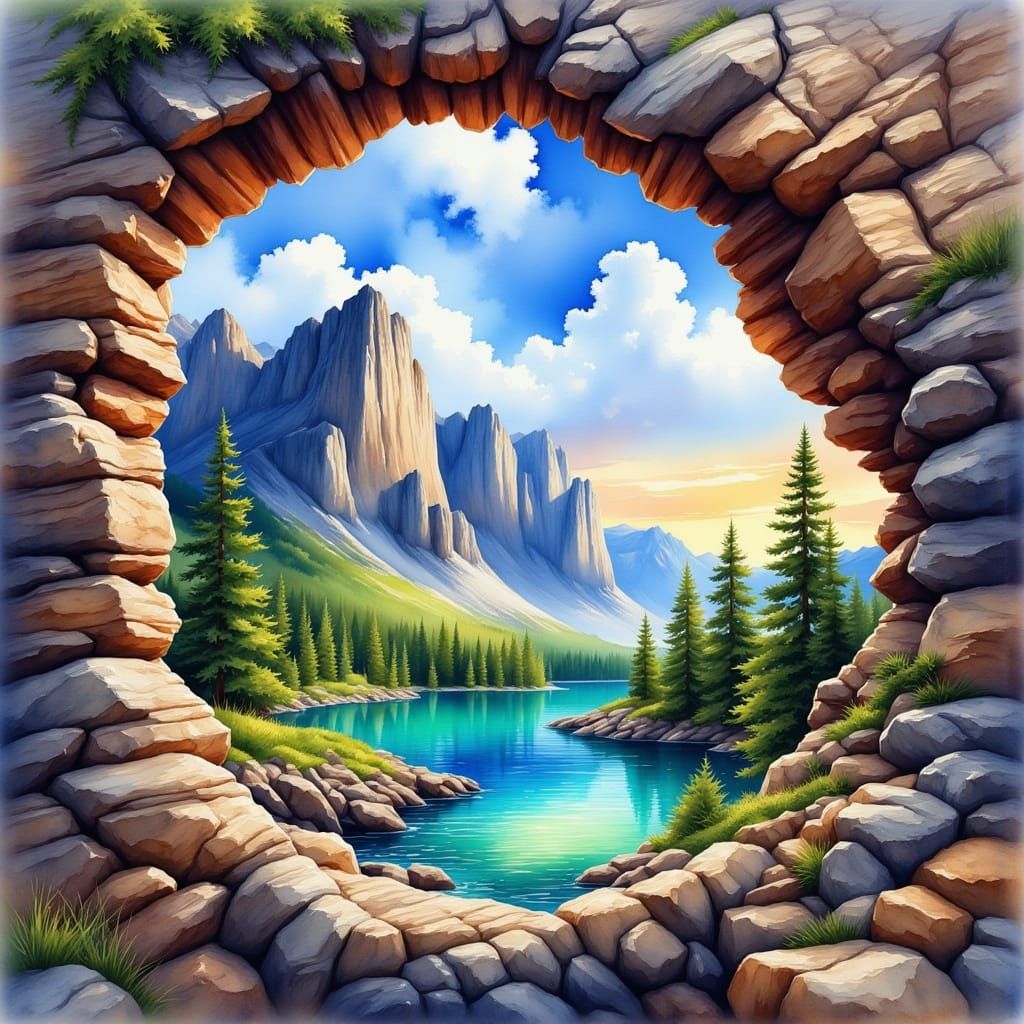 Cracked Mountain Hole Optical Illusion Landscape