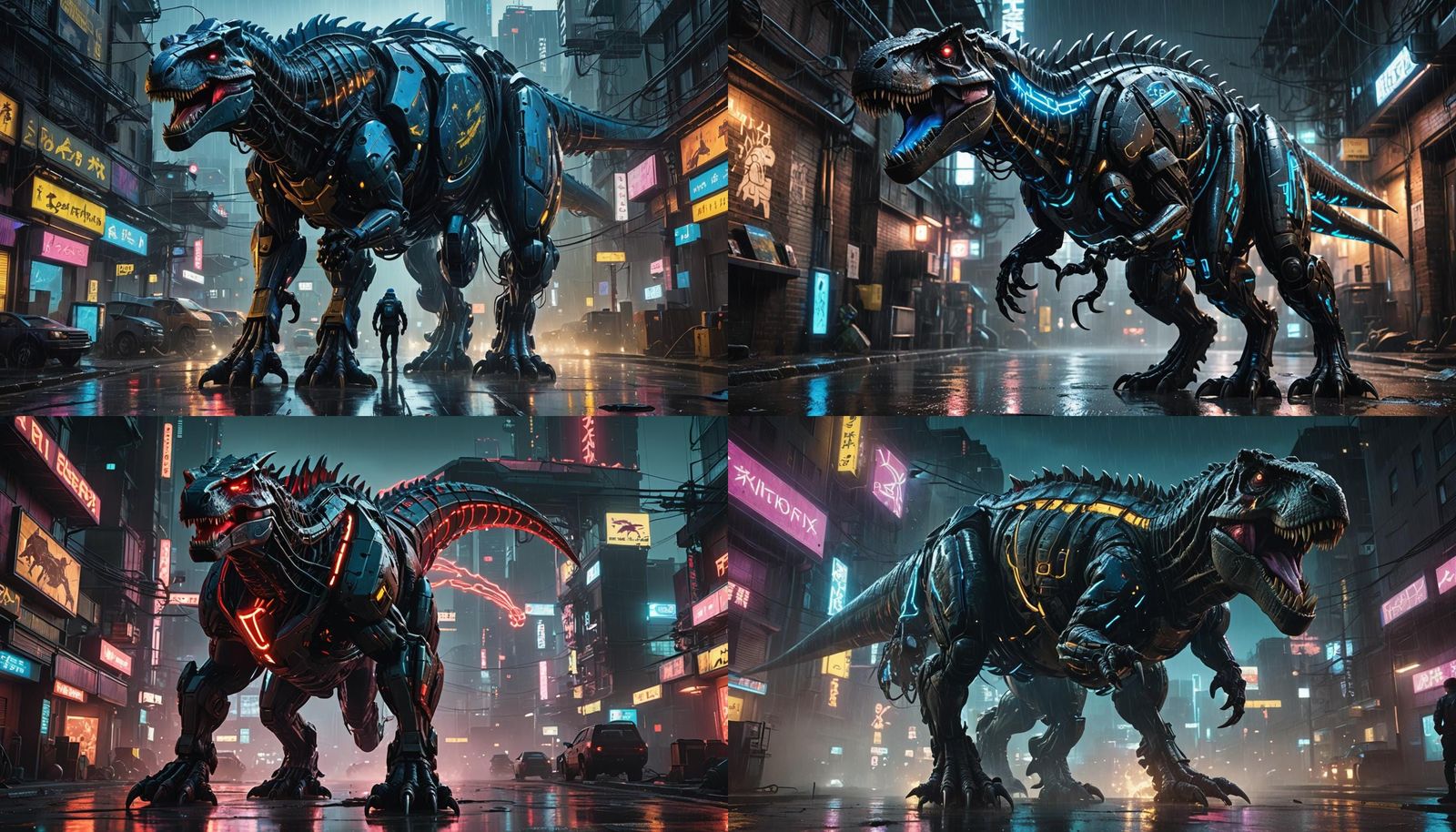 Cyberpunk Cyborg T-Rex in Neon Cityscape