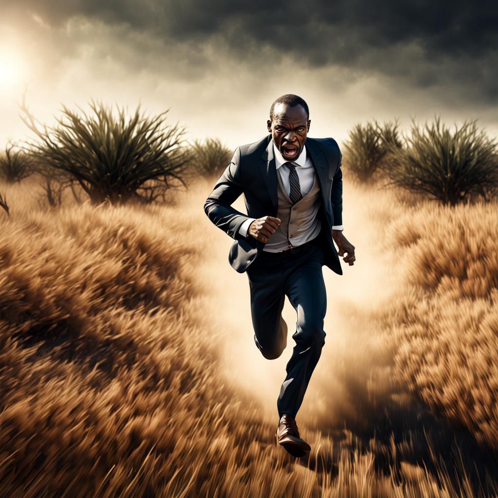 Angry Man in Suit Runs Across Savannah