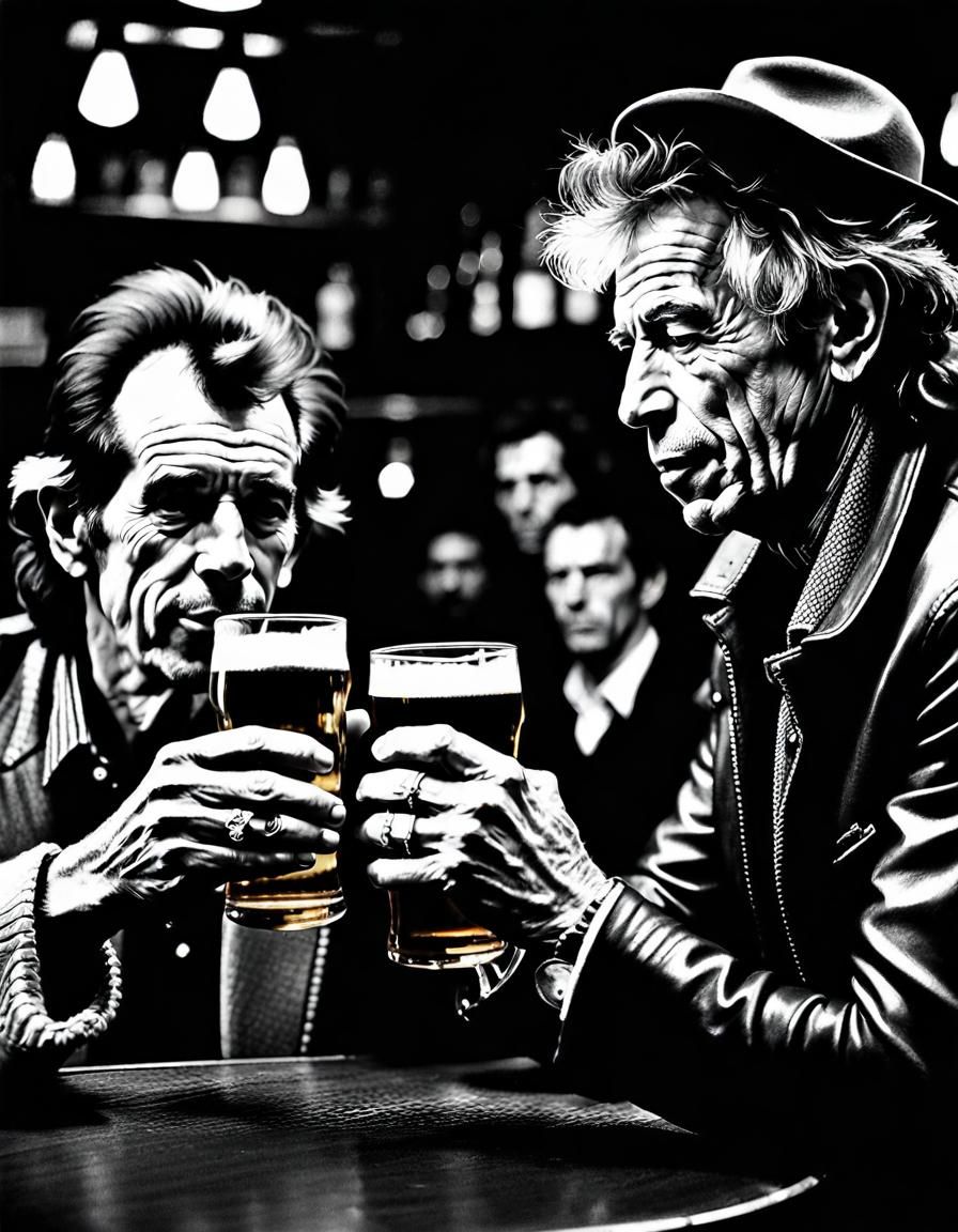 Keith Richards and Mike Jagger in a London's pub