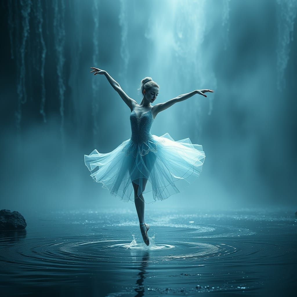 Ethereal Water Droplet Ballerina Dances on Dramatic Cascades...