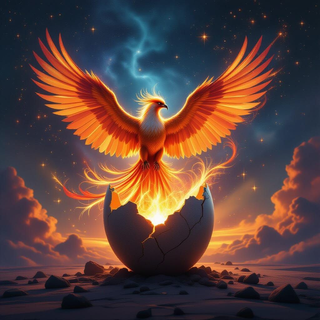 Cosmic Phoenix Rebirth from Star-Dusted Egg