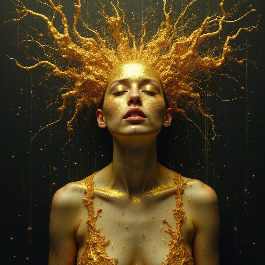 Chaotic Portrait with Gold in Klimt Style