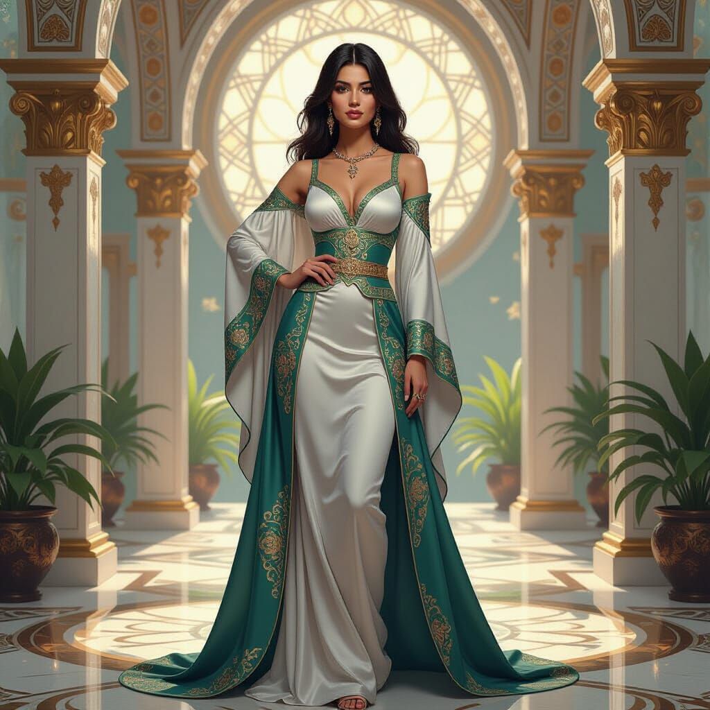 Elegant Portrait in Art Nouveau and Cyberpunk Styles