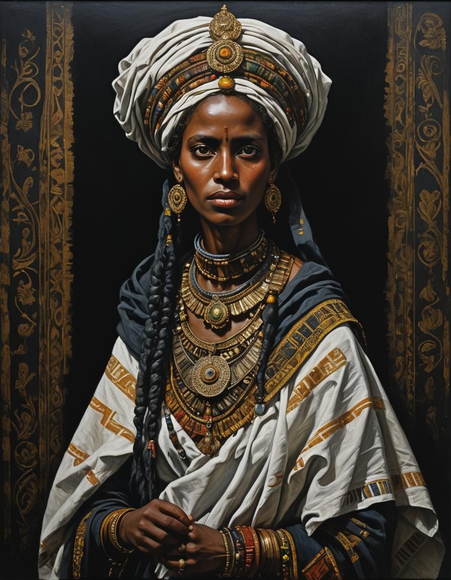 Afar Woman Portrait in Baroque Oil Painting Style