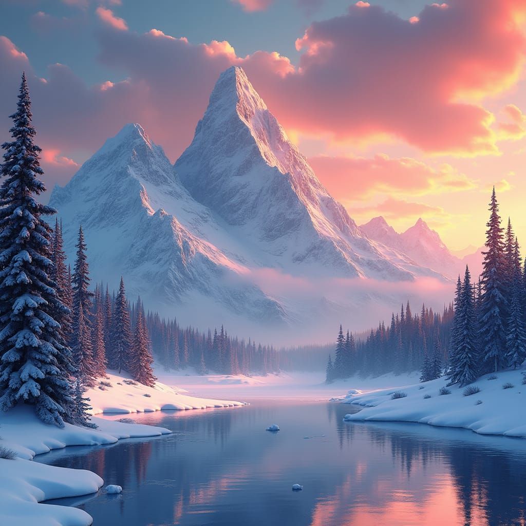 Enchanted Winter Wonderland: Matte Painting Sunrise