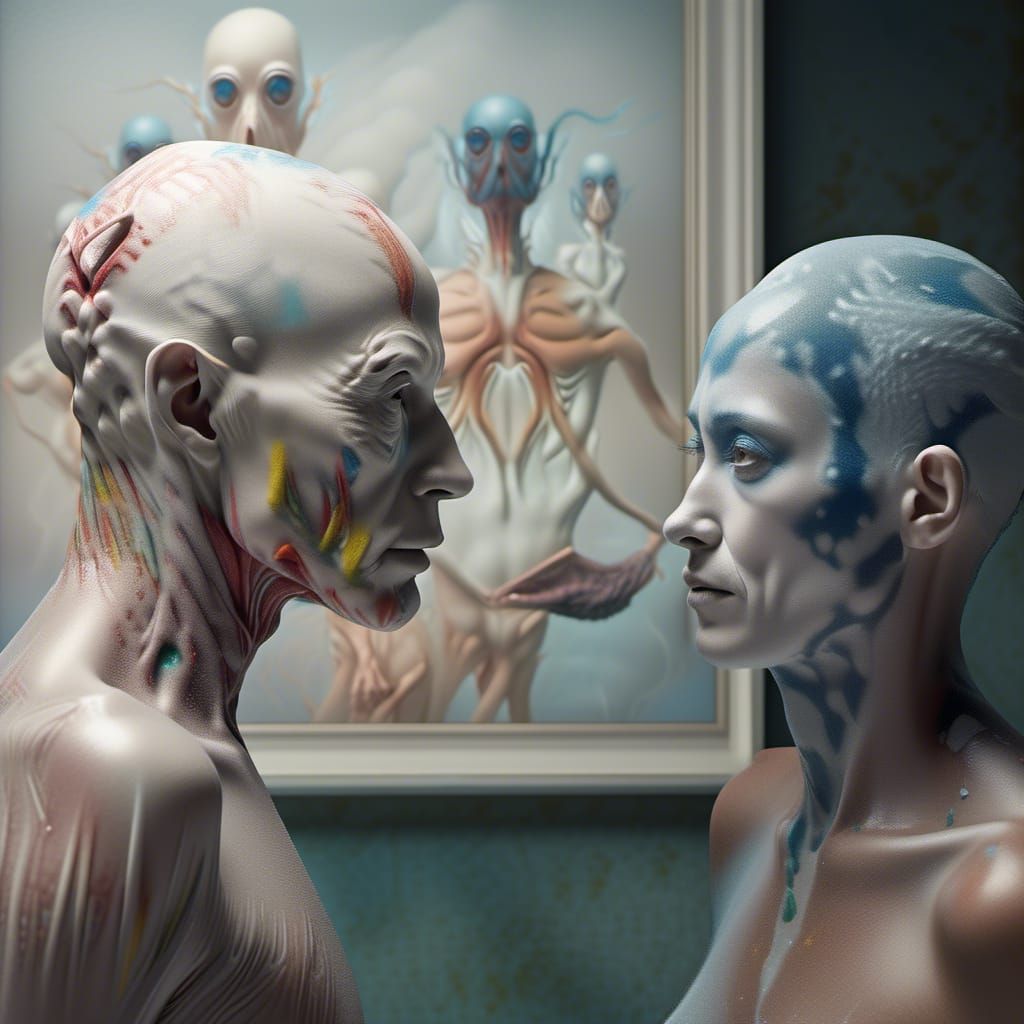 Surreal Portraits with Bizarre Creatures in White Lab