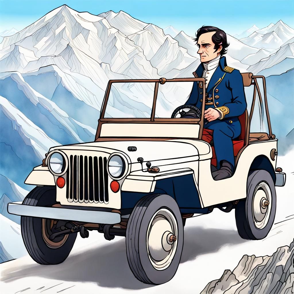Napoleon Drives Jeep Across Alps, Salvador Dali Style