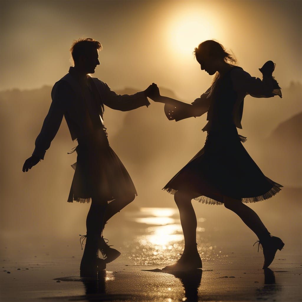 Scottish Beach Dance Silhouette Backlight