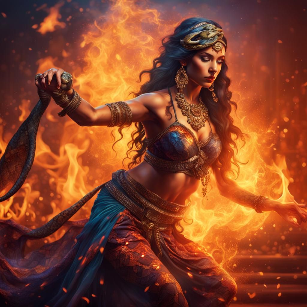 Belly Dancer with Python in Splash Art Style
