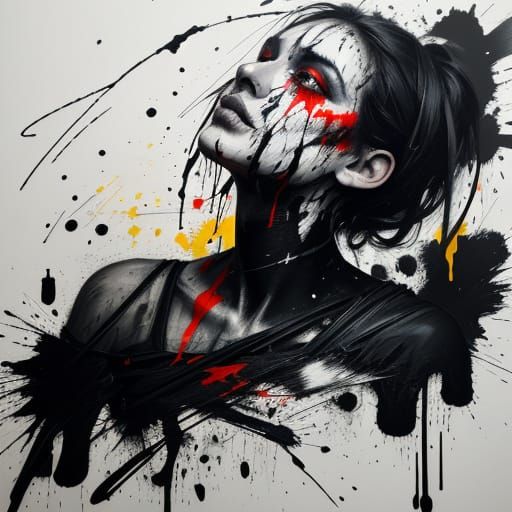 Expressive Female Portrait in Pollock-esque Abstract Style