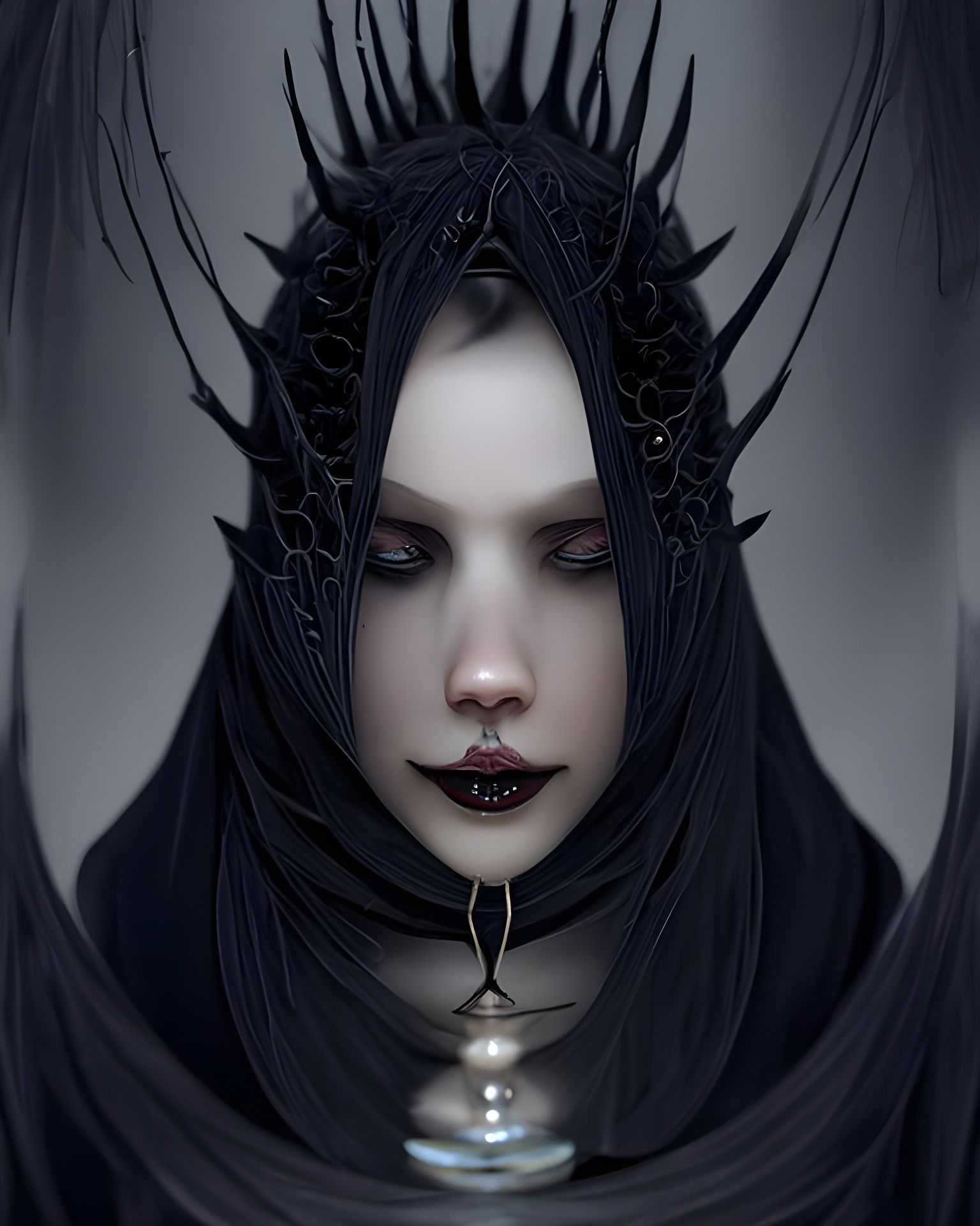 Sinister Pale Witch with Black Crescent Moon