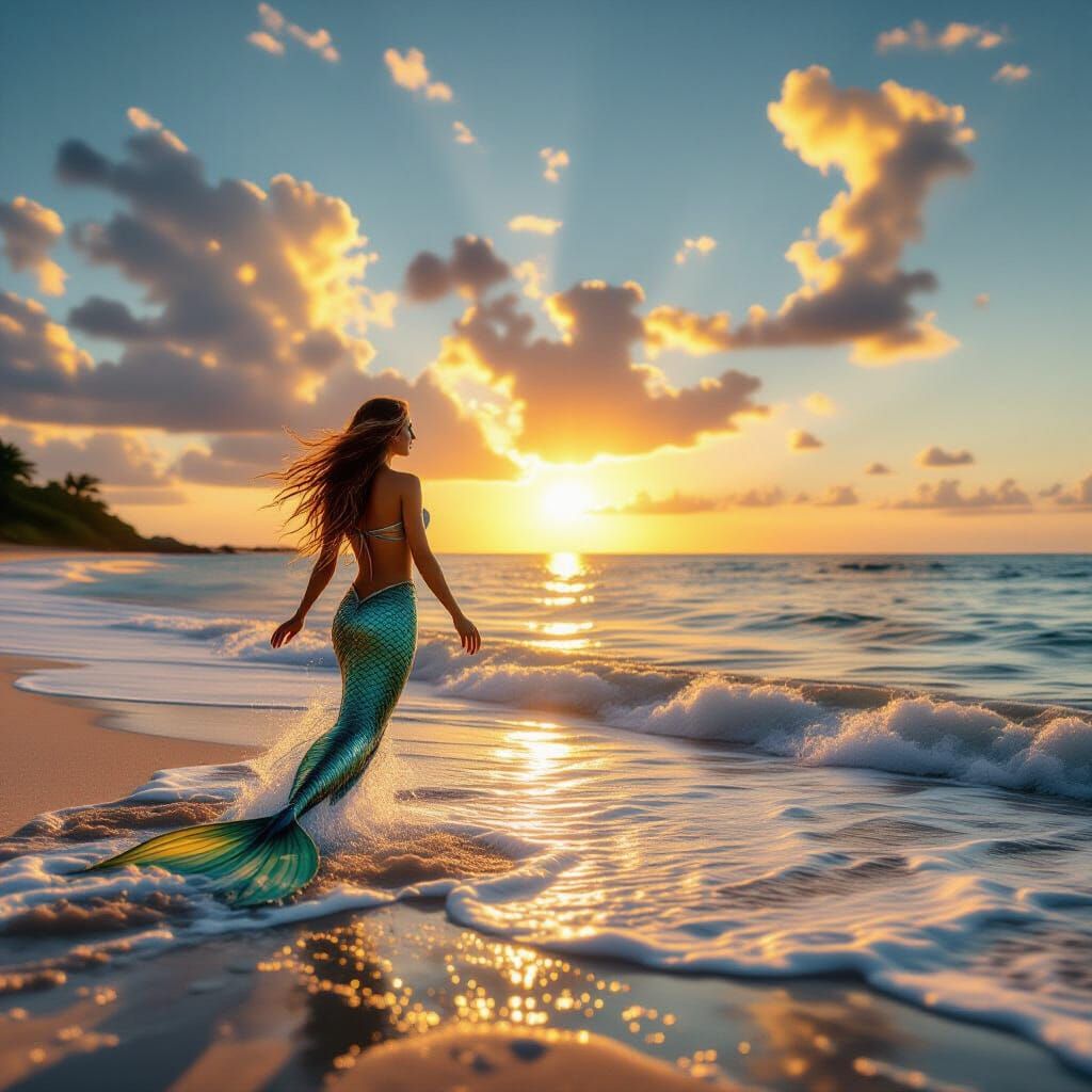 Mermaid Leaping on Beach During Summer Solstice