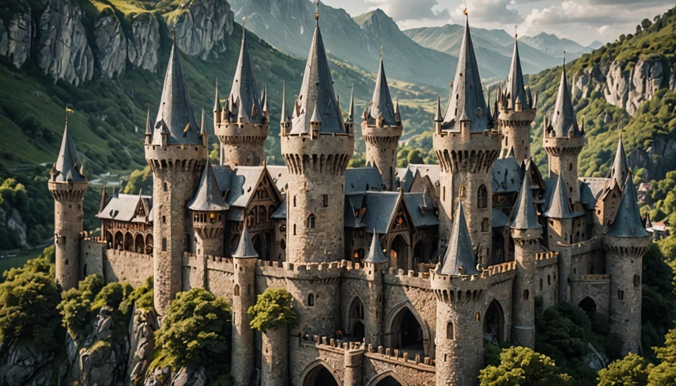 Elven Castle with Pointed Towers, Professional Photo
