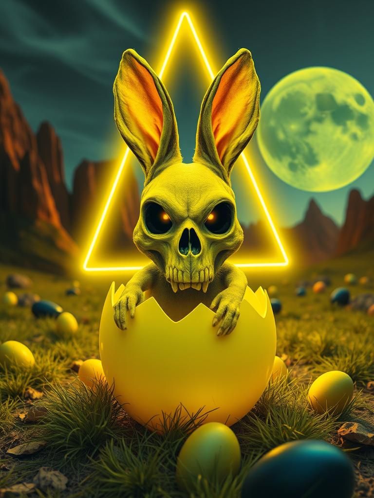 yellow scary undead easter bunny