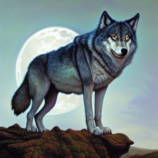 Fantasy Lady Wolf Shapeshifter Under Full Moon