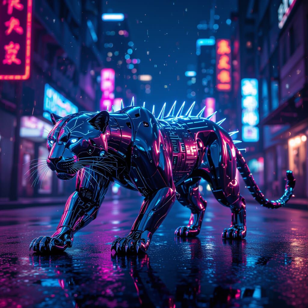 Chrome Panther in Neon Cyberpunk City