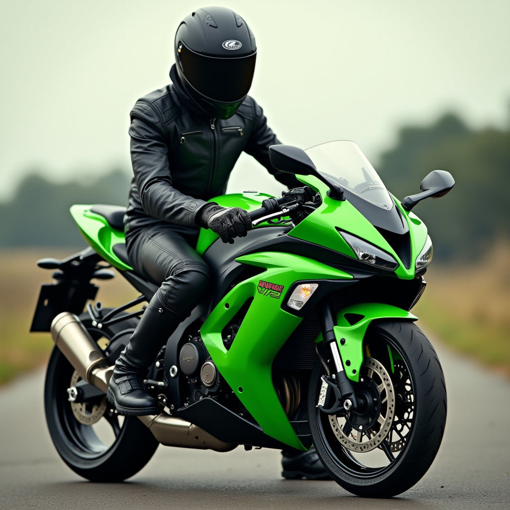 Biker on Kawasaki Ninja 400 in Racing Gear
