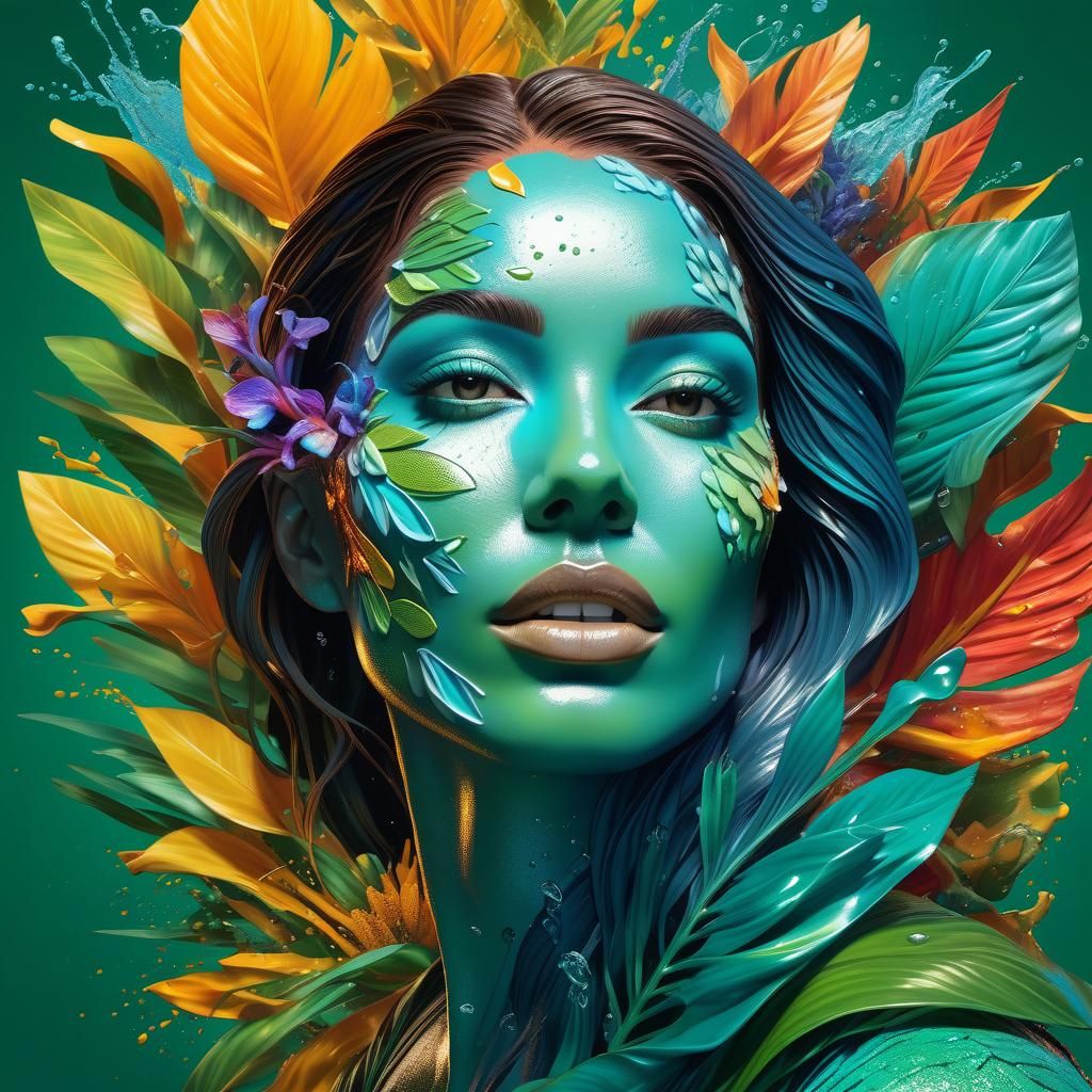 Botanical Woman: Hyperrealistic Splash Art Portrait