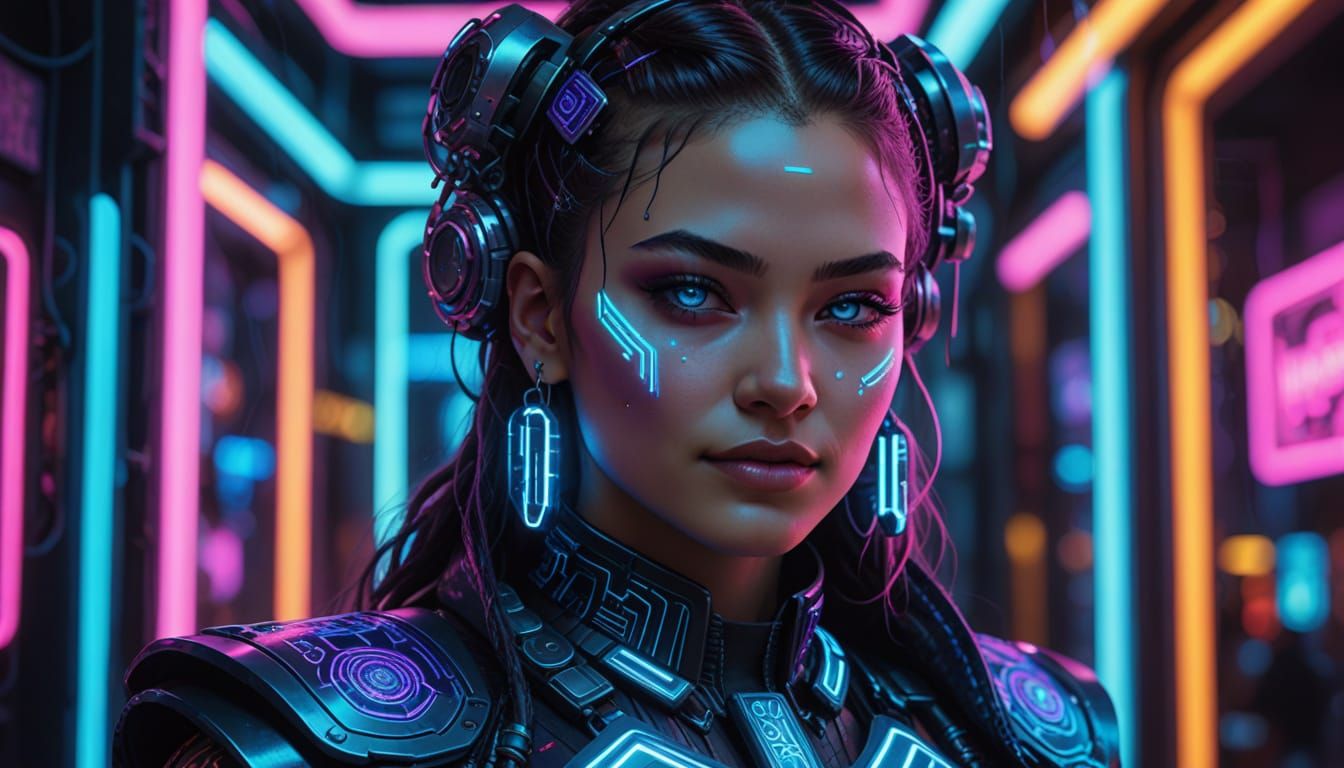 Cyberpunk Goddess Shines in Neon Light