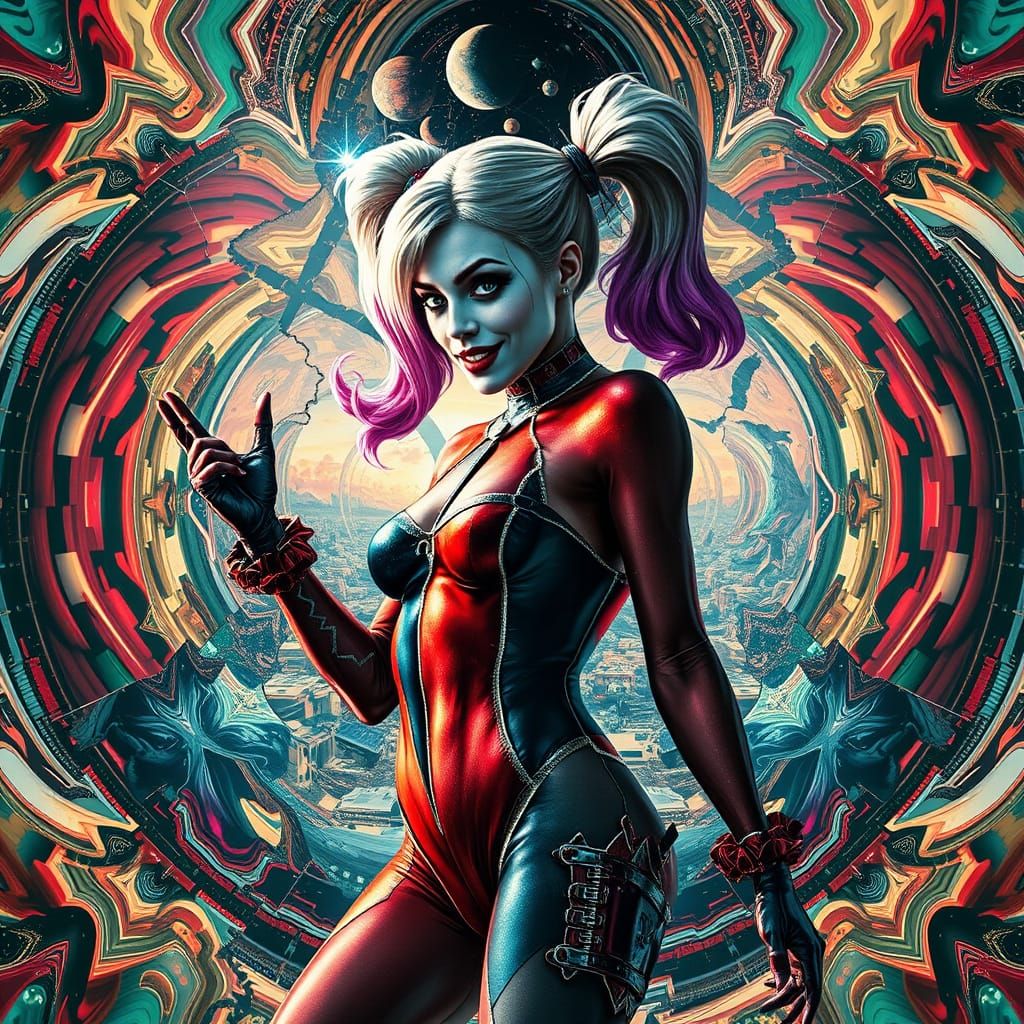 Harley Quinn in a Surreal Dreamscape of Contradictory Geomet...