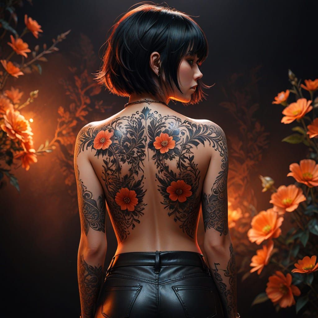 Anime Girl with Tattoos in Digital Art Style