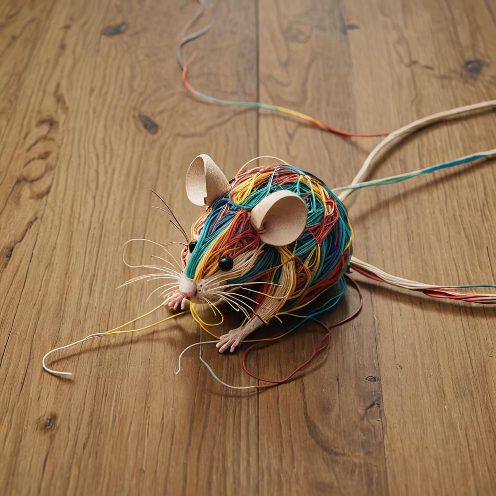 Colorful String Mouse in Surrealist Abstract Style