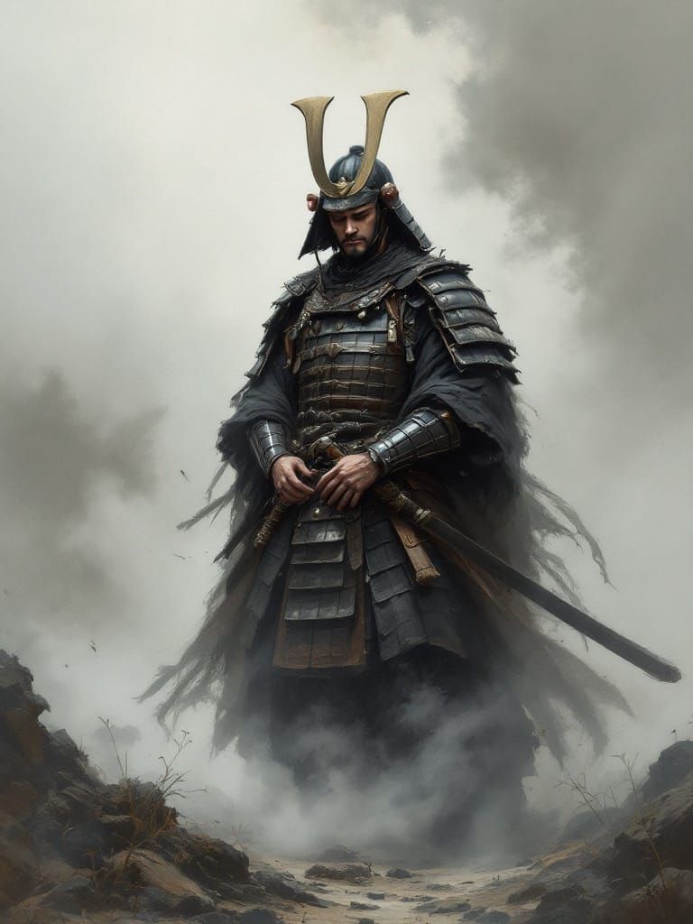 Tranquil Samurai Warrior in Traditional Armor