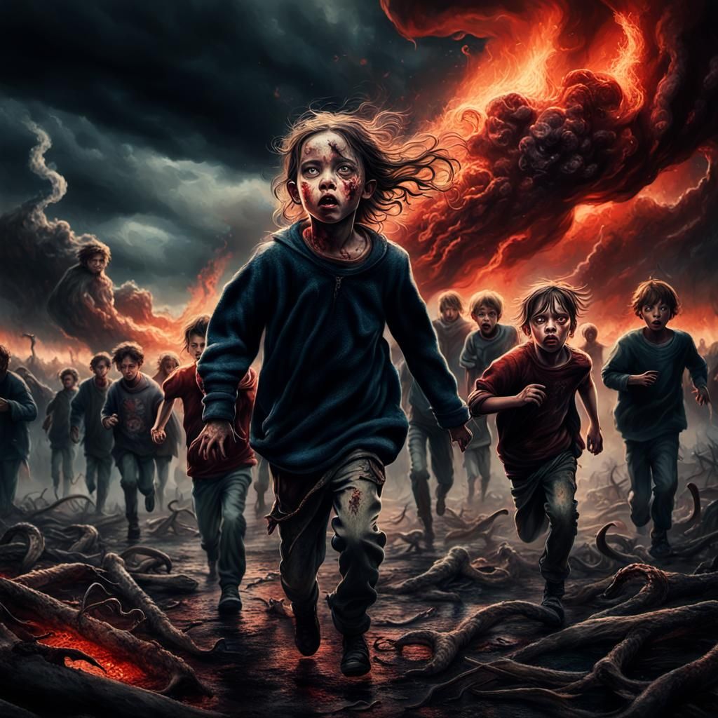 Apocalyptic Fantasy Art: Desperate Crowd Flees