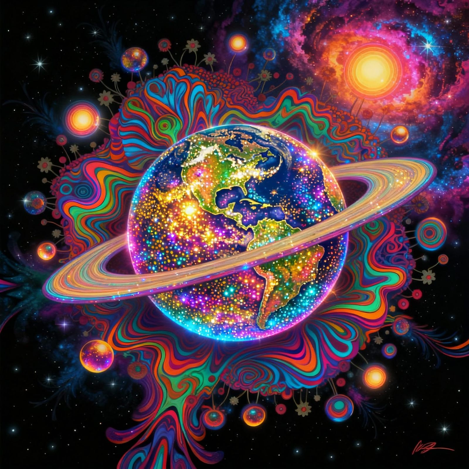 Psychedelic Space Globe in Cosmic Universe