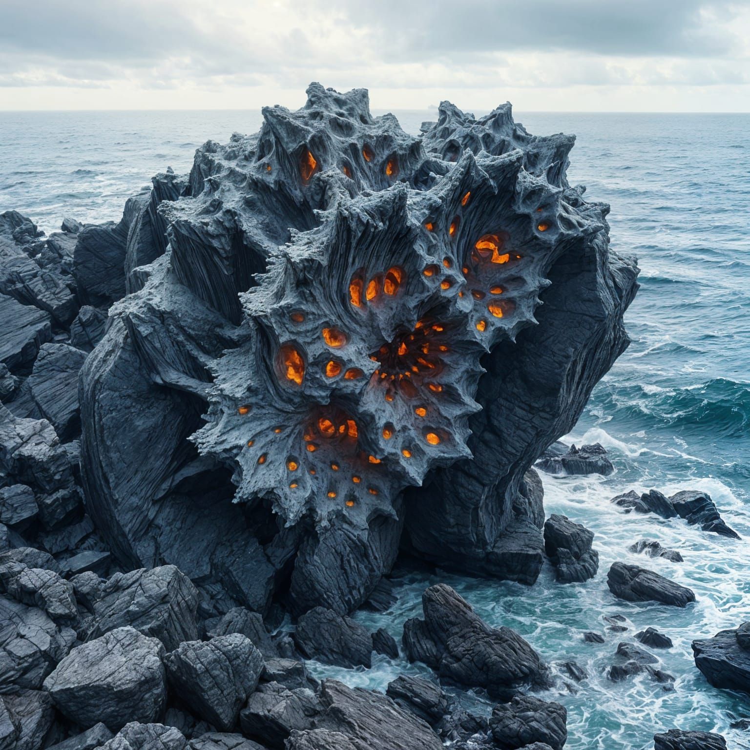 Fractals in Nature: A Hyperdetailed Ocean Shore Stone Struct...