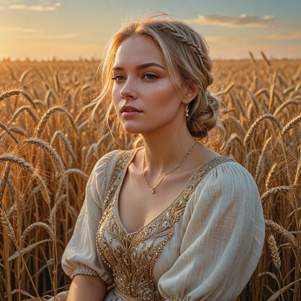 Woman in Wheat Field: Romantic Digital Painting