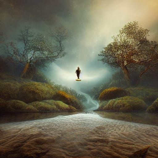 Surreal Dreamworld With Liquid Gold Time and Starry Ocean