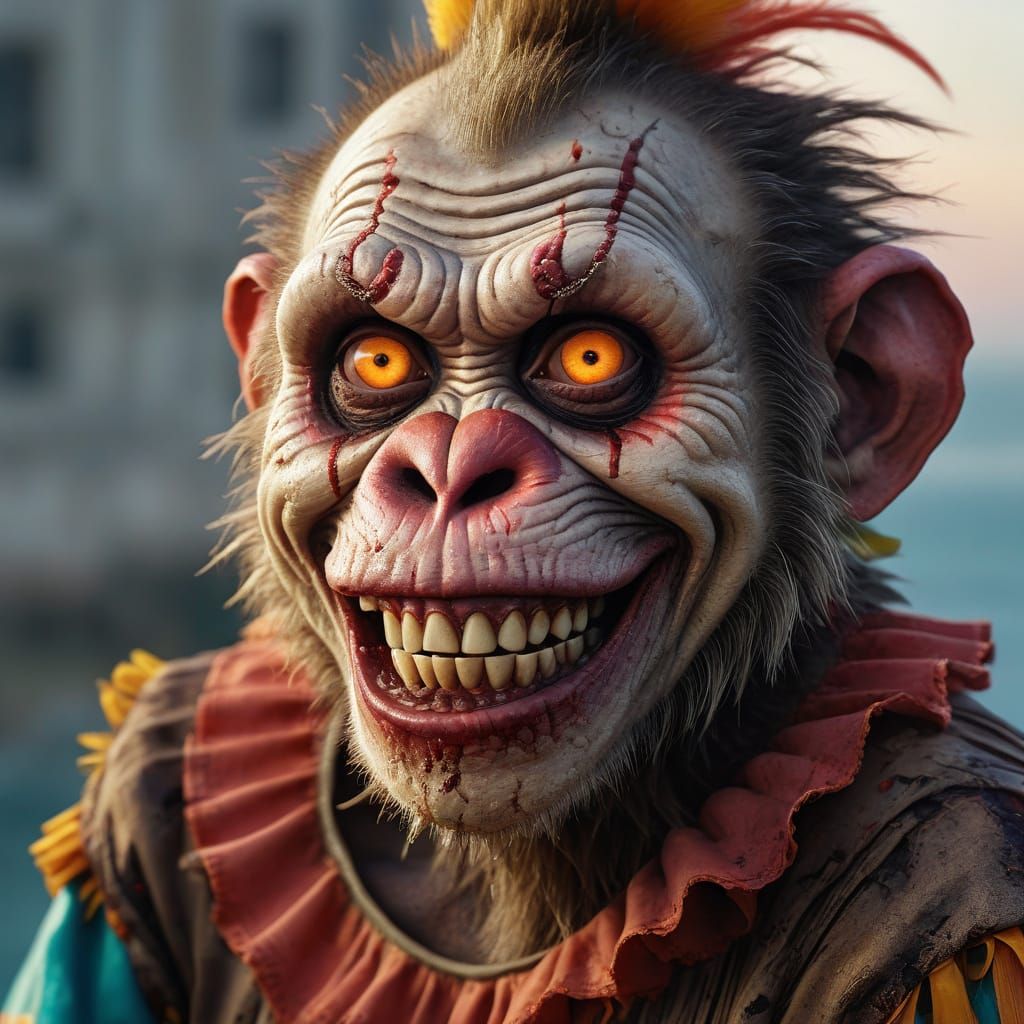 Zombie Monkey Clown Portrait in Schoeller Style