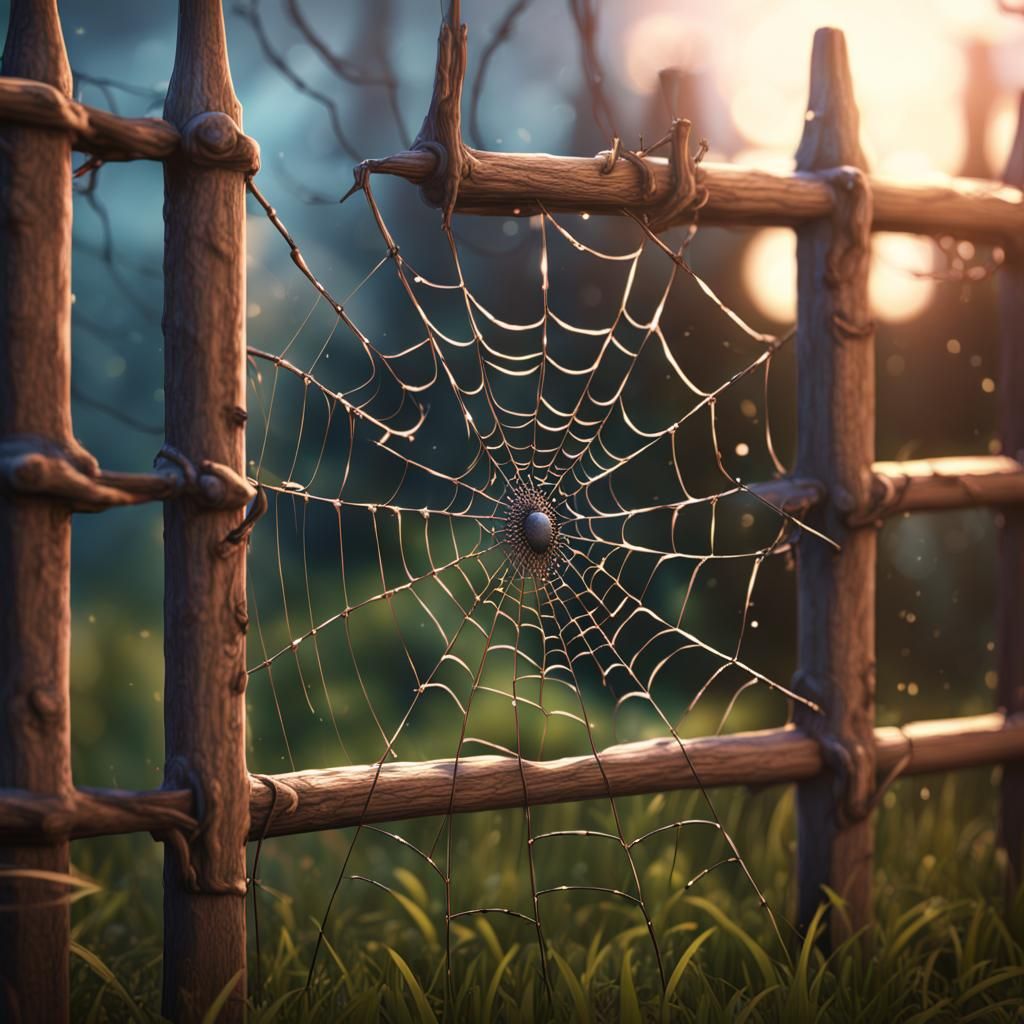 Spider Weaving Fence Web: Detailed Matte Painting