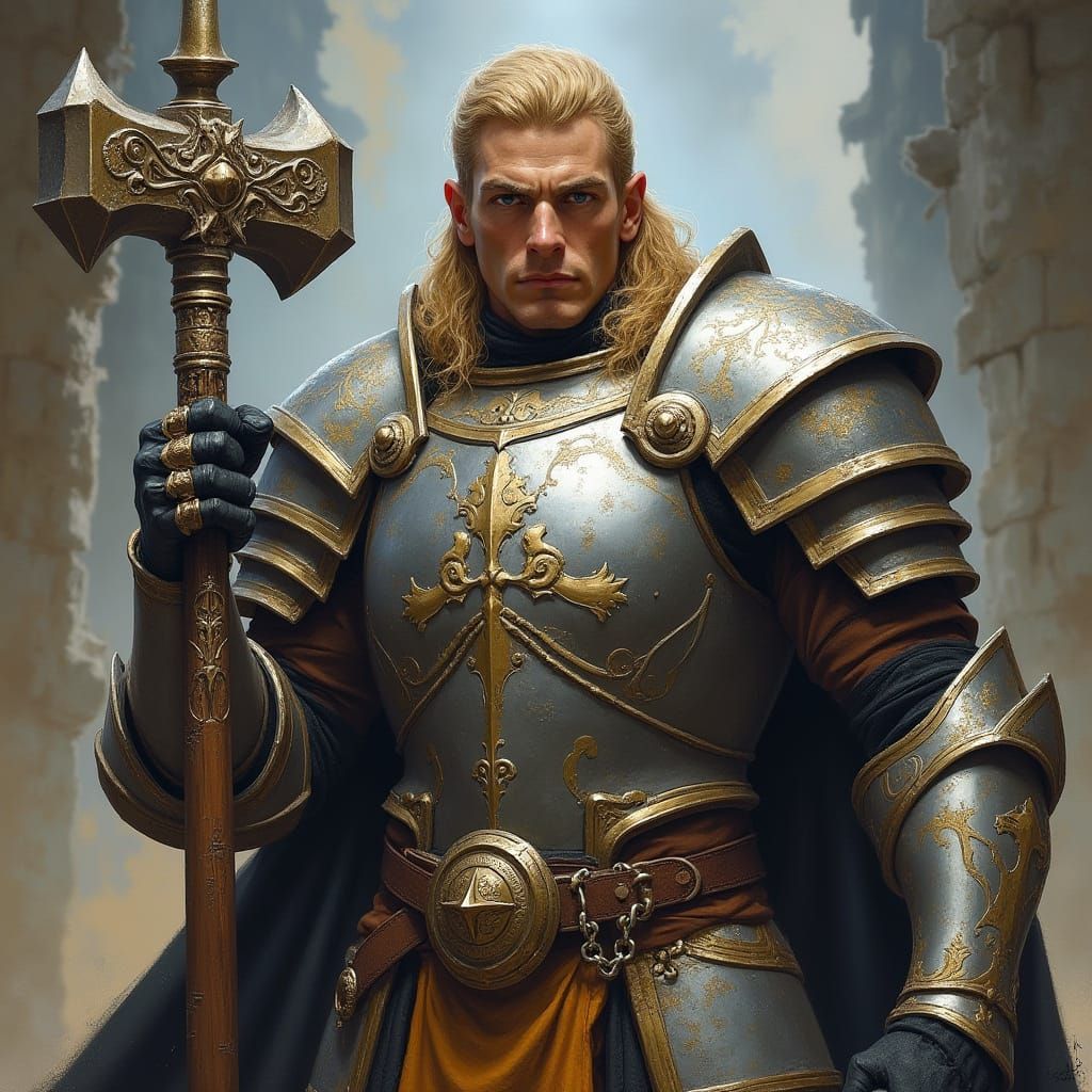Human Paladin in Frazetta-Inspired Armor, Upholding His Oath