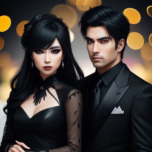 Elegant Couple in Black Party Outfits, Professional Photogra...