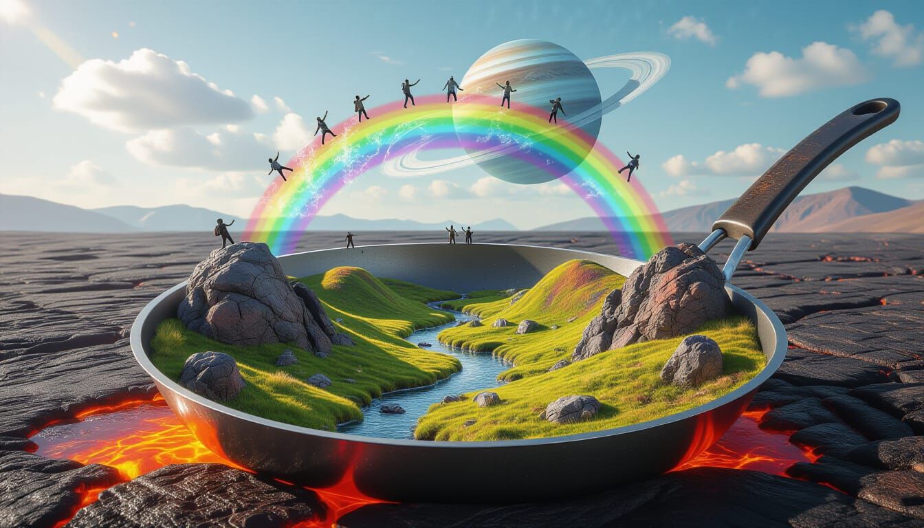 Neon Rainbow Bridge to Another World in Frying Pan