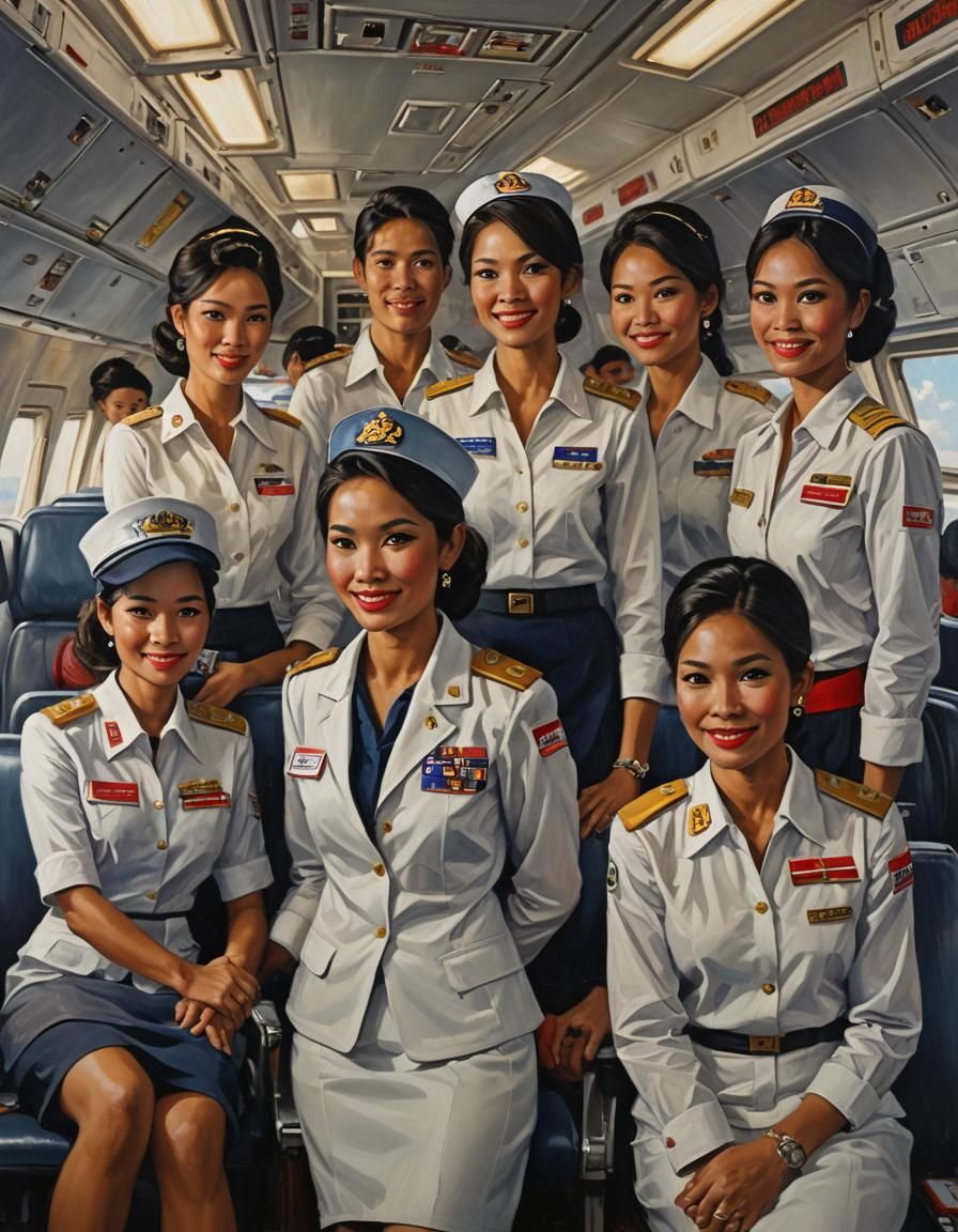 Thai Cabin Crew Oil Painting in Realist Style