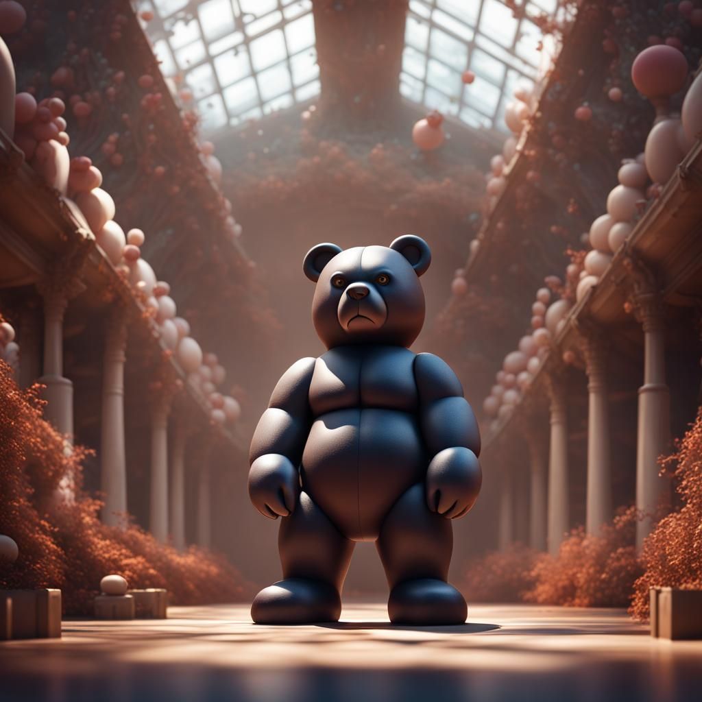 Kaws-Style Bear Figure in T-Pose, Matte Painting