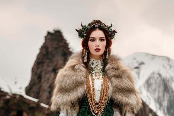 Winter woman … and Bigfoot walking away in the background?