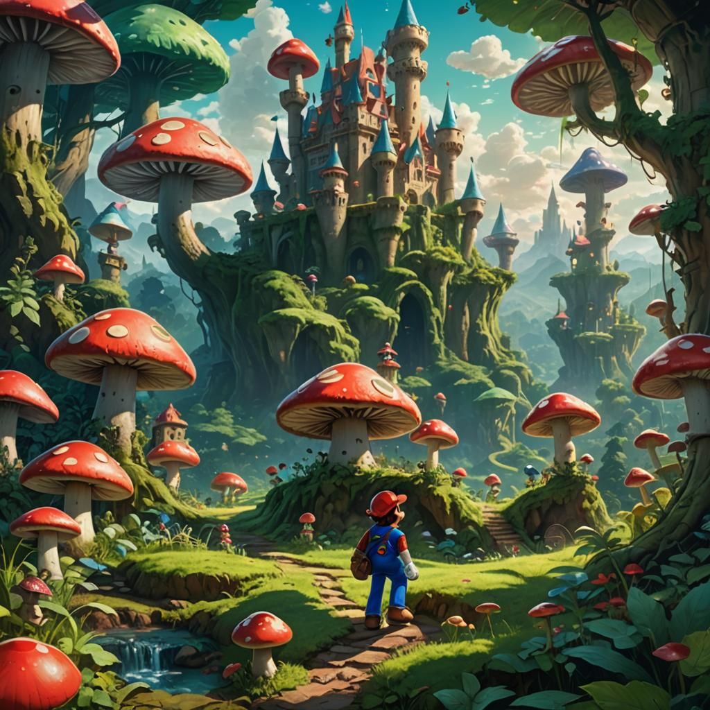 Mario in Mushroom Forest: Fantasy Concept Art