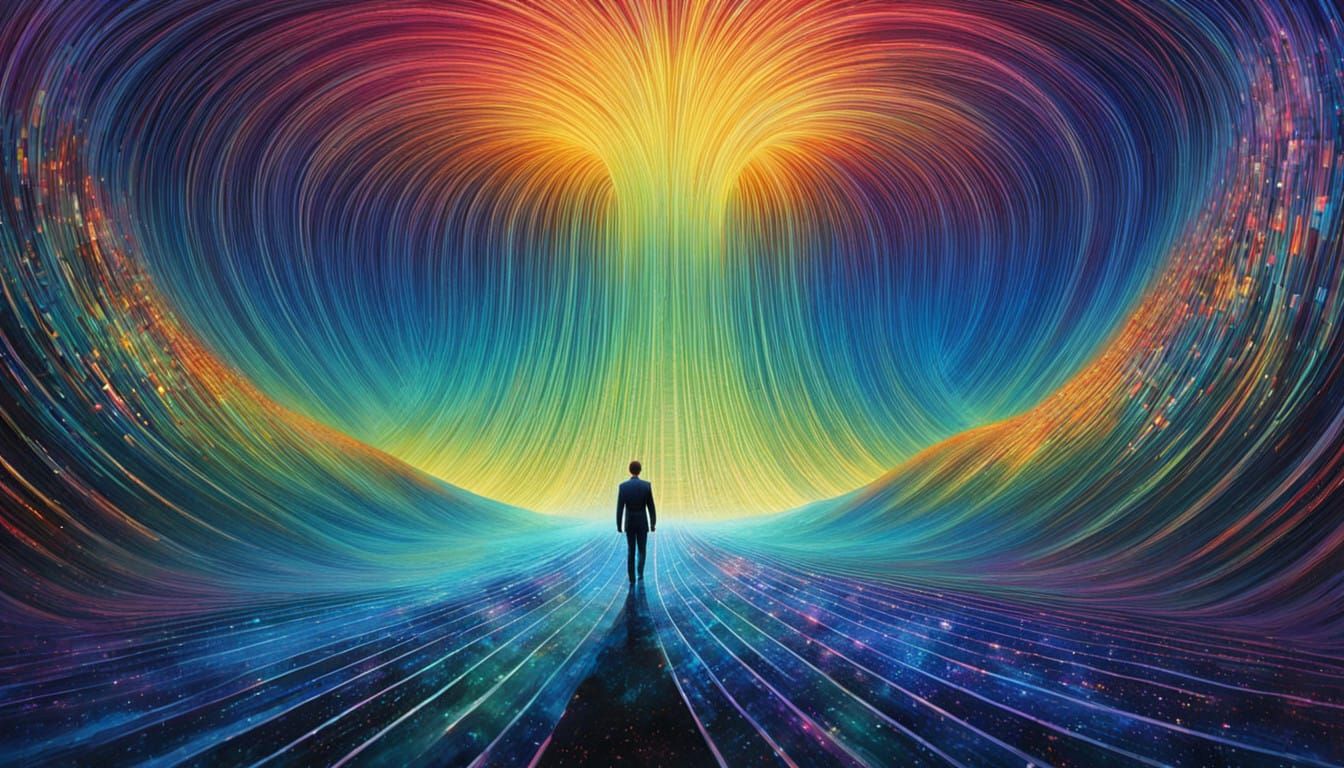 Ethereal Cybernetic Entity in a Kaleidoscopic Digital Realm