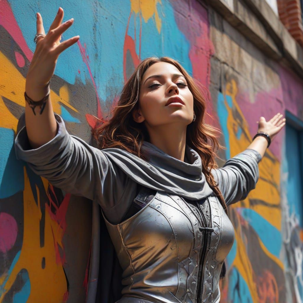 Lady Templar in Urban Graffiti Art Style