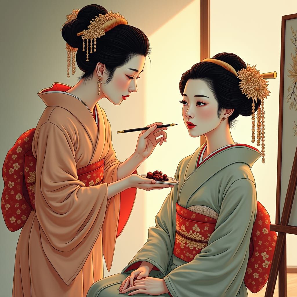Elegant Geisha Portrait in Traditional Japanese Setting